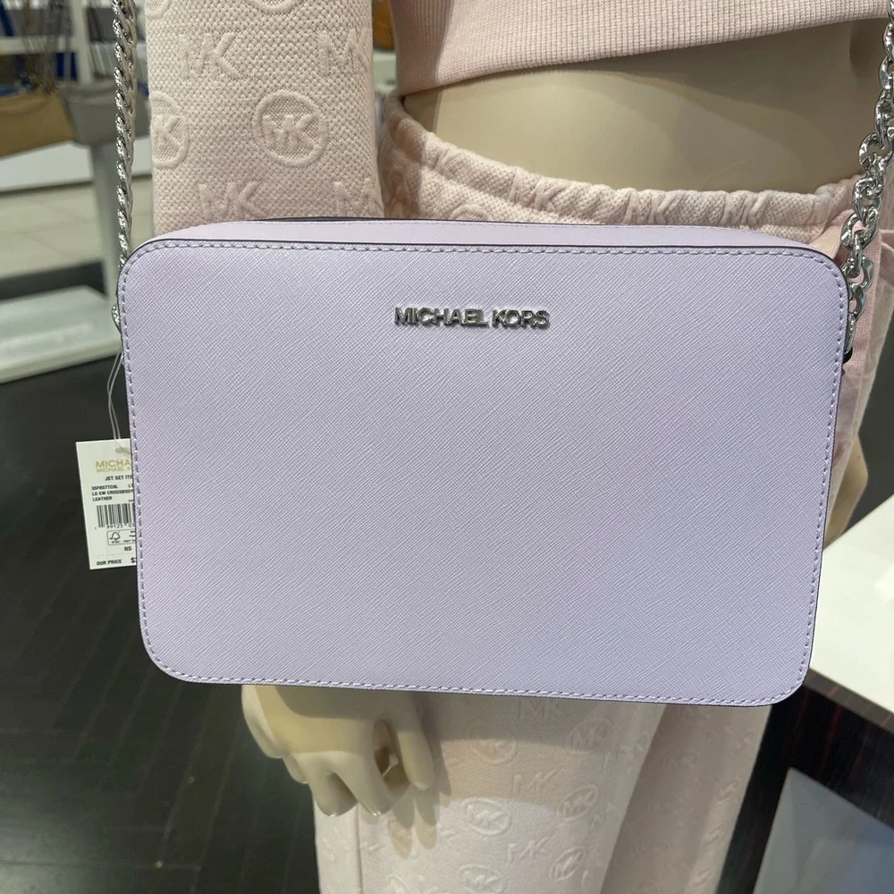 MICHAEL KORS Jet Set Large Saffiano Leather EW Crossbody Bag Light Quartz NWT